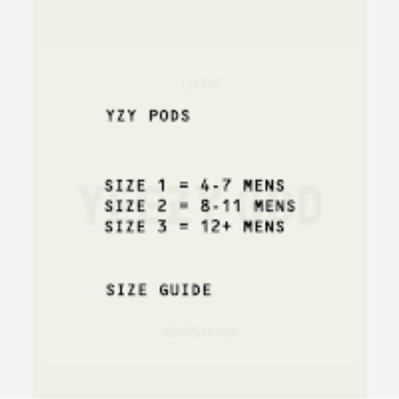 YZY Pods Men’s Size 1 and Size 2 Comes with black bag Brand New/Ready to Ship - Picture 9 of 9